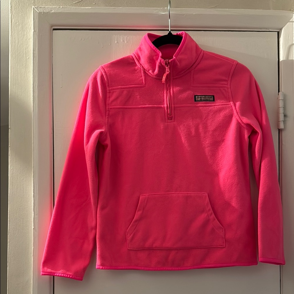 Vineyard Vines Girls Long Sleeve Hot Pink Fleece, Half Zip, Size L (14)